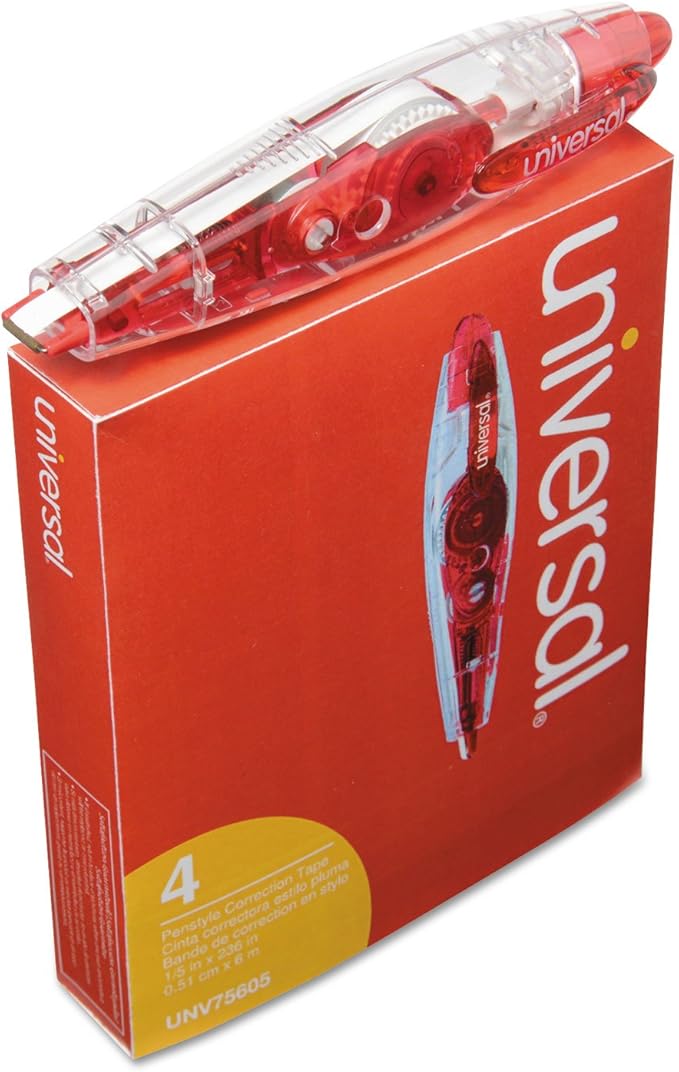 Universal 75605 Retractable Pen Style Correction Tape, 1/5-Inch x 236-Inch, 4/Pack