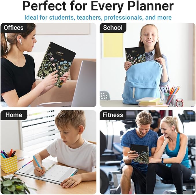 Planner 2026, Weekly & Monthly Calendar Planner, January 2026 - December 2026, Hardcover Agenda Book with Tabs, A5 (6.3" x 8.5"), Daily Organizer Notebook for Student Teacher Office School Supplies, Wild Flowers