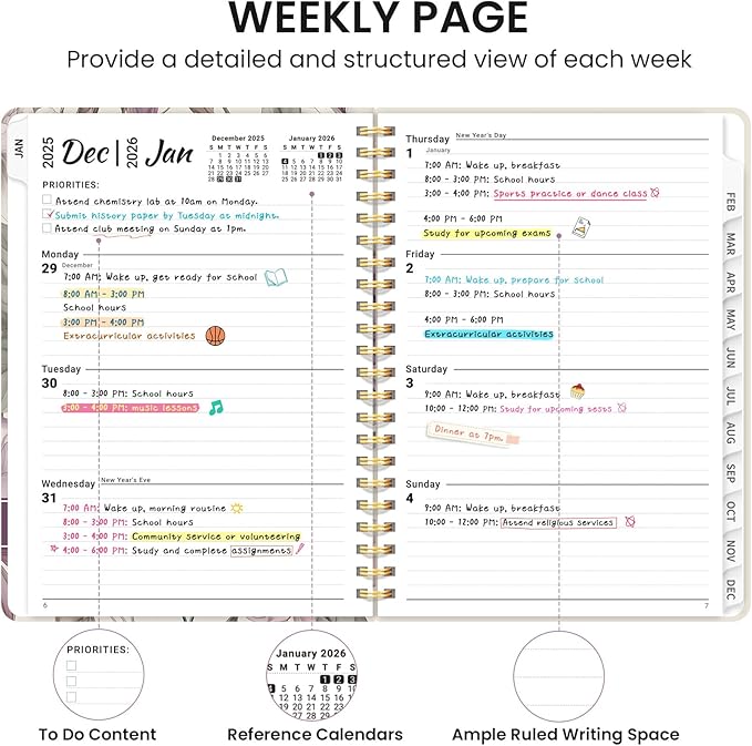 2026 Planner, Weekly and Monthly Calendar Planner for Women, Jan 2026 - Dec 2026, Hardcover Planning Agenda book with Tabs, Spiral Bound, Inner Pocket, Perfect for School Office Supplies, 8.5" x 11" - Soft Peony