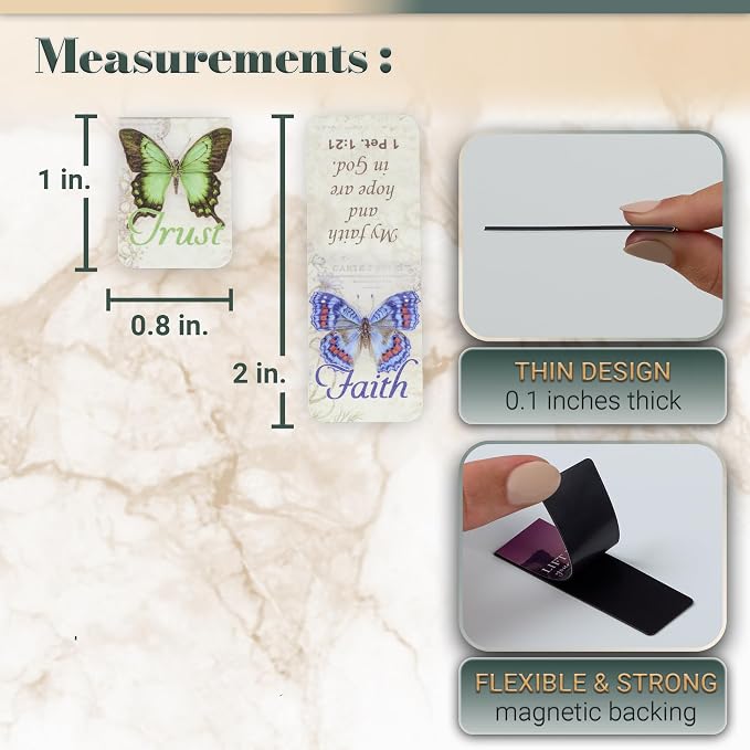Christian Art Gifts Magnetic Scripture Bookmark Set for Women: Blessings - Inspirational Botanic Butterfly-Themed Mini Magnetic Bible Verse Pagemarker Set of 6 for Bibles and Books, Size 1" x 0.8"