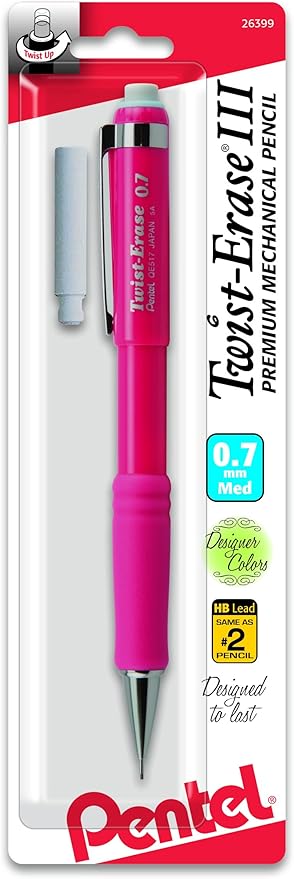 Pentel Twist-Erase Express Automatic Pencil, 0.7mm, Medium Line, Assorted Fashion Colors (QE517FEBPM)