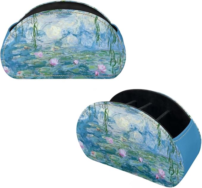 Water Lilies Oil Painting Remote Control Holder with 5 Compartments, Office Desk Organizers Couch/TV Stand/Nightstand Accessory-Desktop Space Saver,Remote Control Caddy