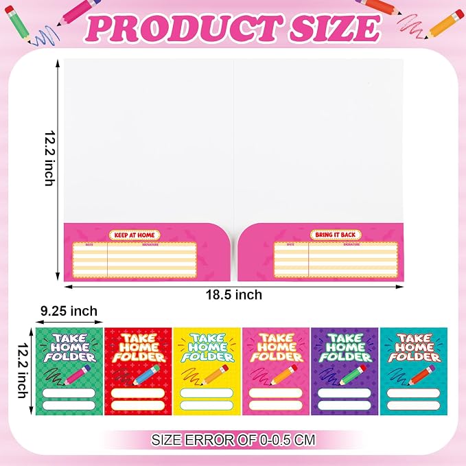 Outus 24 Pcs Take Home 2 Pocket Folders Letter Size Decorative File Folders Heavy Duty Office Supplies with 2 Pocket for Parent Teacher Communication Office, 12. 2 x 9. 3 Inch