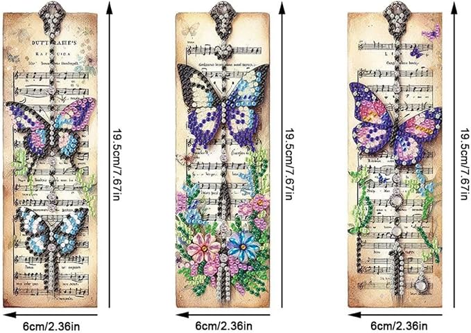 ARTopet 3Pcs DIY Diamond Art Painting Bookmarks with Colorful Butterfly Pendant PET Bookmark Ornament Double Sided Pattern Single Sided Diamond Book Marker Clip Gifts Tags-Butterfly02