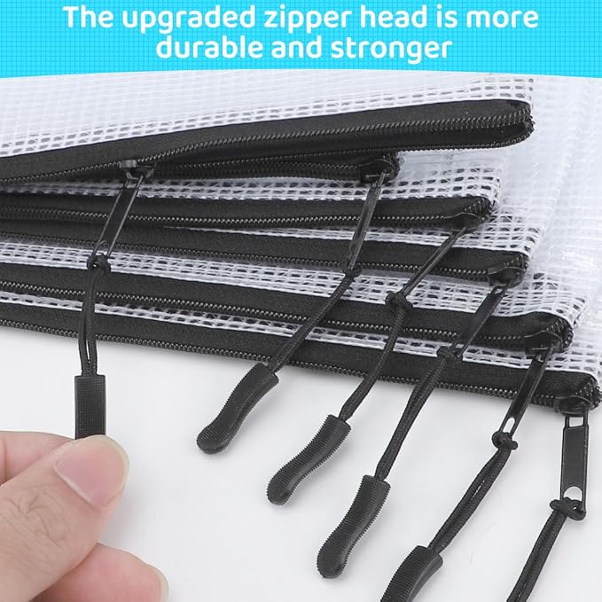YOPCDJ 24pcs Mesh Zipper Pouch Bags, A4 13x9 Inches Reusable Bags Puzzle Storage Organizer Black Multipurpose for Travel Board Games Toys School Office Supplies and Home Classroom Organization