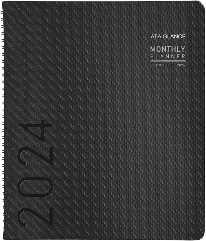 AT-A-GLANCE 2024 Monthly Planner, 9” x 11”, Large, Monthly Tabs, Pocket, Contemporary, Charcoal (70260X4524)