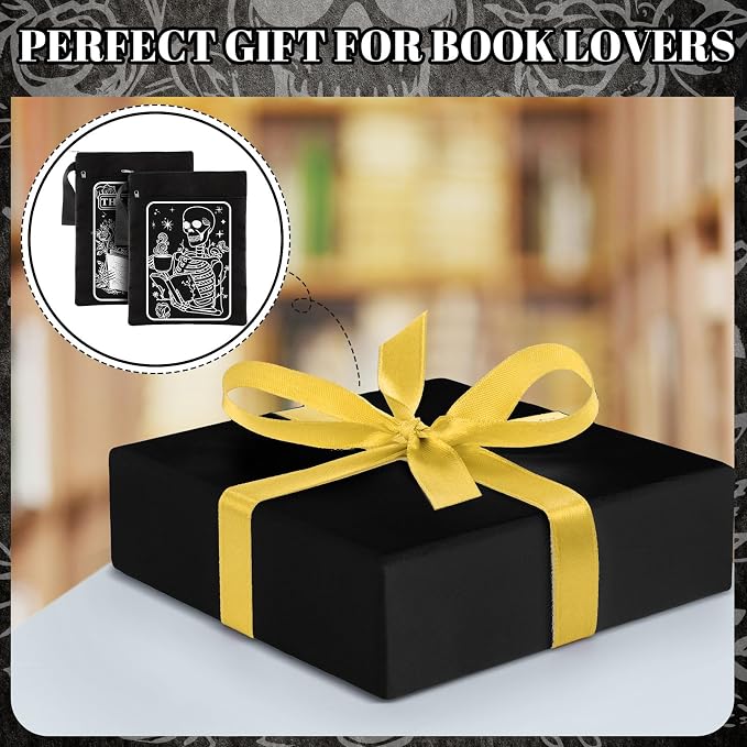 Feifeiya 2 Pcs Book Sleeves Gothic Skeleton Skull Canvas Book Cover Pouches with Zipper Washable Front Pocket Gifts for Books Lover Reader Reading