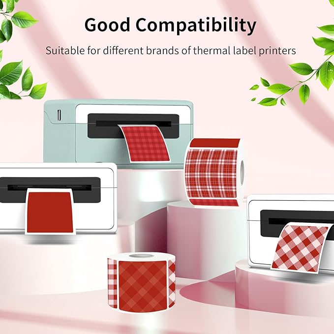 Thermal Labels Stickers 2" x 2", Red Self-Adhesive Waterproof Square Christmas Direct Thermal Labels Stickers, Perforation Line Design- 300 Sheets