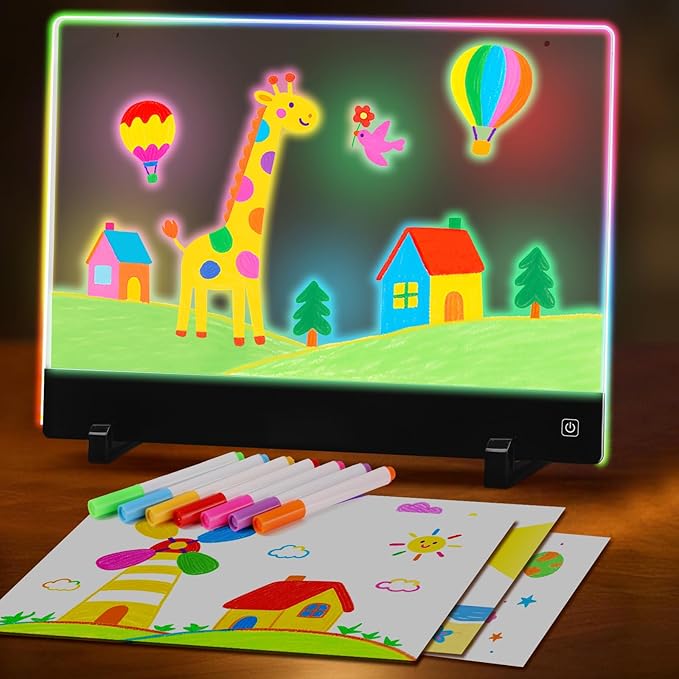 LED Note Board with Colors & Light Effects – Rechargeable 13'' Portable LED Drawing Board Doodle Glow Memo Message Dry Erase Lumi Boards Gift for Boys, Girls, Classroom, Office, Birthday & Valentines