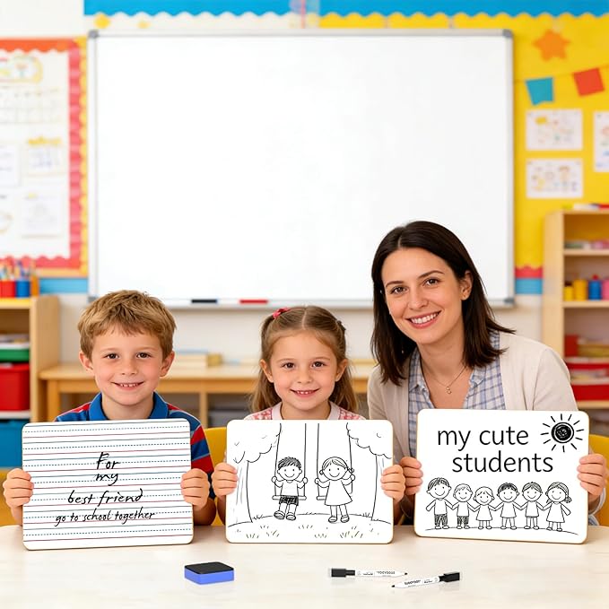 Dry Erase Boards 25 Pack, 9"x12" Double Sided Small Whiteboards with Lines for Kids, Students, Teacher & Classroom Pack, Mini Individual White Boards Lined for Writing Math English Practice