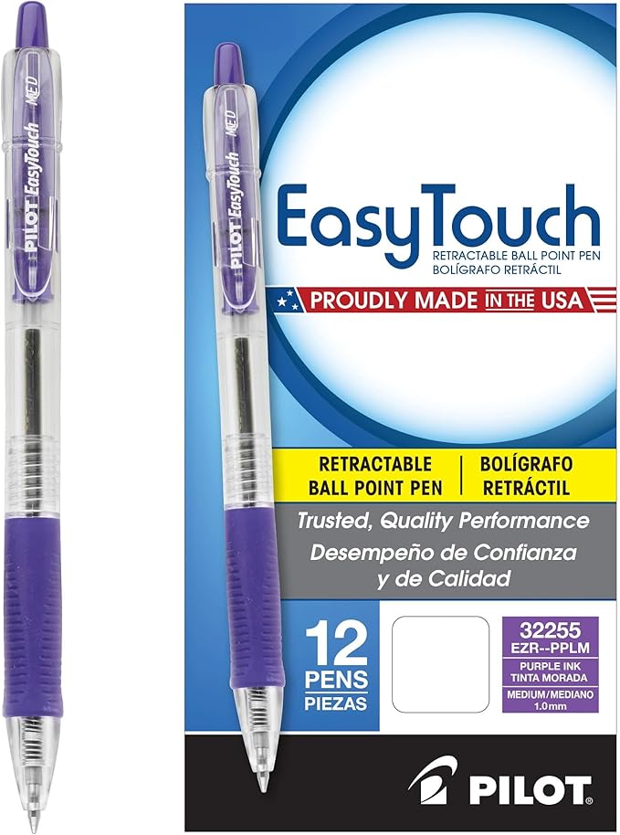 PILOT EasyTouch Refillable & Retractable Ballpoint Pens, Medium Point, Purple Ink, 12-Pack (32255)