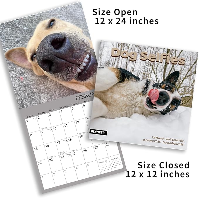 Dog Selfies 2026 Wall Calendar | 12" x 24" Open Hangable Monthly | Thick & Sturdy Paper | Funny Dogs | Family Planner Calendar
