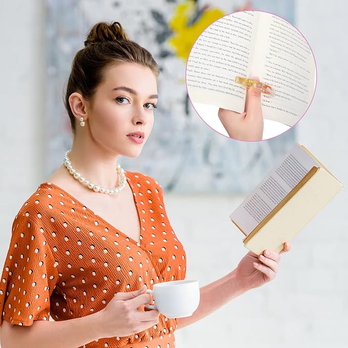 2 Pcs Dried Flower Resin Book Page Holder Transparent Thumb Ring Pages Holders Handmade Personalized Bookmark Reading Accessories for Teachers Book Lovers Literary Birhday Gift