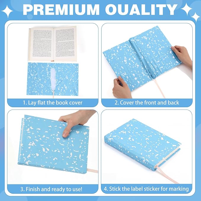 Gilprop 6 Pack Jumbo Stretchable Book Covers, Colorful Covers for Textbook Protection and Care, Washable Reusable Protective for Paperbacks Hardcover Books(Composition Book,Blue White,9-11inch)