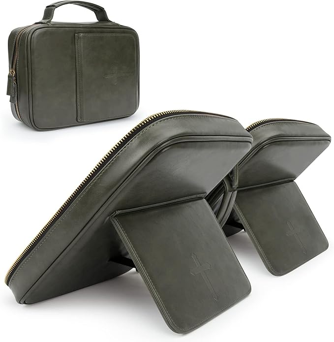 Bible Covers for Men & Women, Bible Case Carrying Church Bag with Book Stand, Bible Bag with Handle, Zipper and Multi-Pockets for Scripture Study Bible Protector
