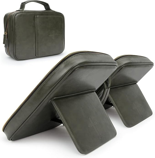 Bible Covers for Men & Women, Bible Case Carrying Church Bag with Book Stand, Bible Bag with Handle, Zipper and Multi-Pockets for Scripture Study Bible Protector
