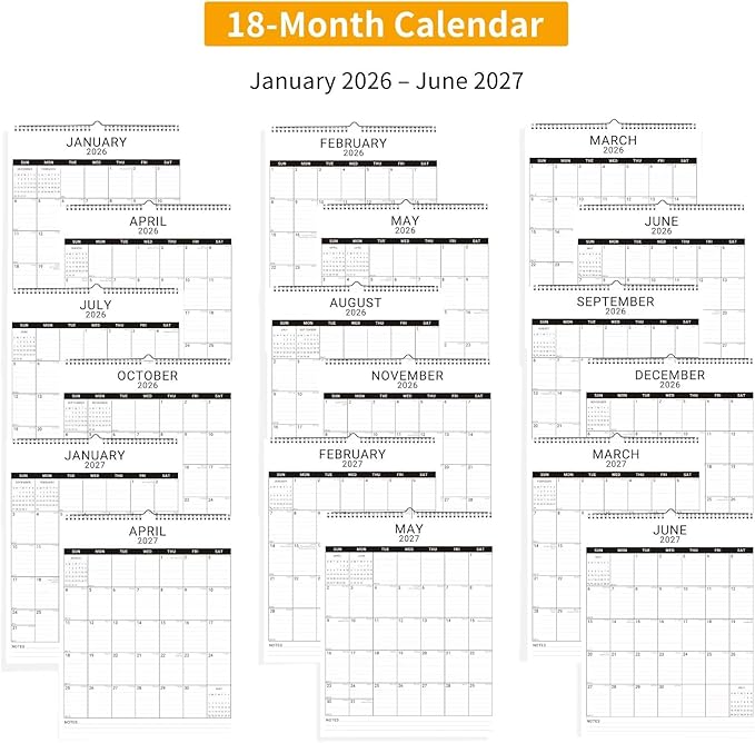 2026 Wall Calendar, 12 Month 11.5”x14.8 ‘’ Year Monthly Organizer from January 2026-2027 Vertical Blank Simple Spiral Bound Wire Hanging Calendar w/ Lines for Family, Home, Kitchen, Office White2