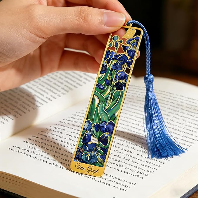 Kinsound Metal Bookmarks with Tassel, Golden Van Gogh Monet Oil Painting Theme Cute Hollow Book Markers for Reading Women, Teachers, Students, Reading Accessories Gifts for Book Lovers (Style A(4PCS))