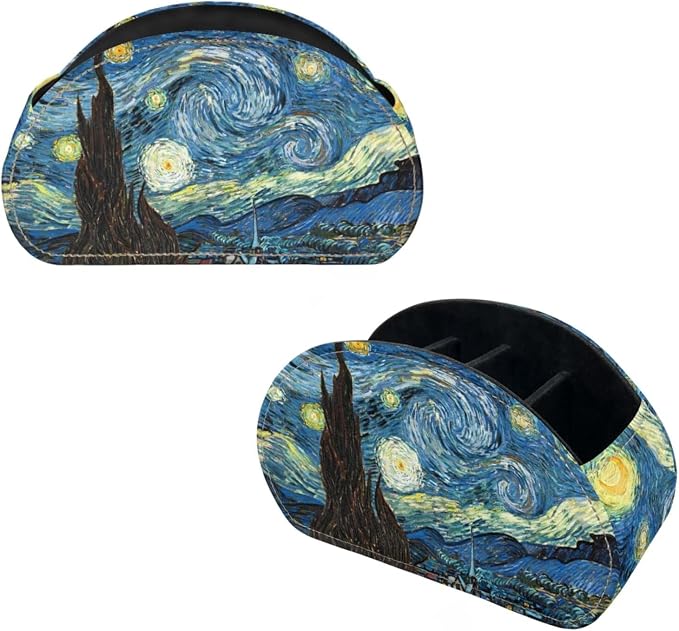 Office Desk Organizers with 5 Compartments, Starry Night Print Remote Control Holder - Desktop/TV Cabinet/Vanity Caddy, Storage for Controllers/Cosmetic Brushes/Glasses