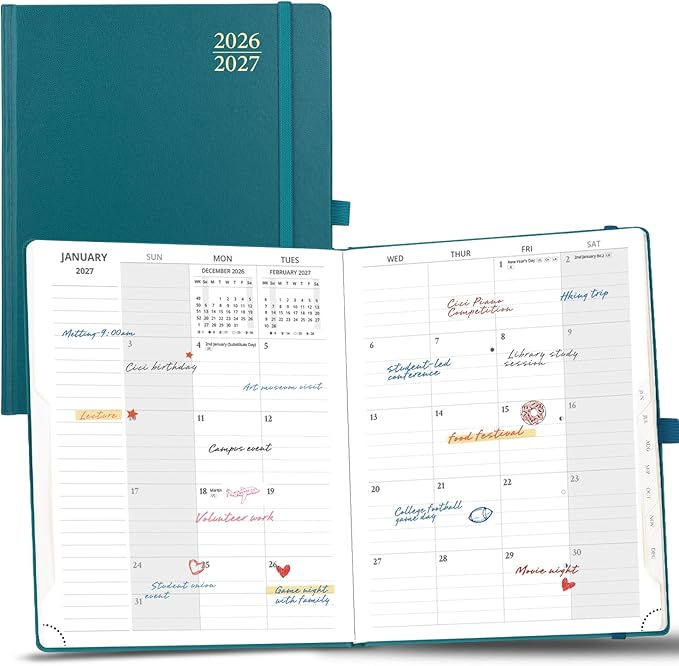 POPRUN Monthly Planner 2026-2027, Large Size-8.5" x 10.5", 18 Month Calendar Book (Jul 2026 - Dec 2027), Academic Calendar Planner with Tabs, Inner Pocket, Hard Cover, 100GSM Paper - Pacific Green