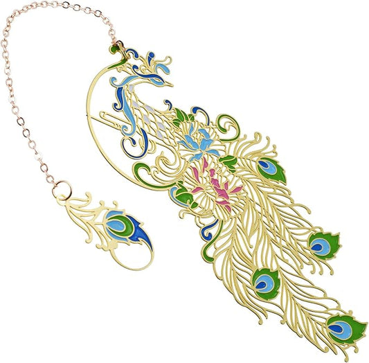 BLBMH Metal Peacock Bookmarks for Women | Cute Bookmark with Greeting Card & Gift Box | Unique Gift for Book Lovers Mom Teacher Readers | Birthday Christmas - Peacock