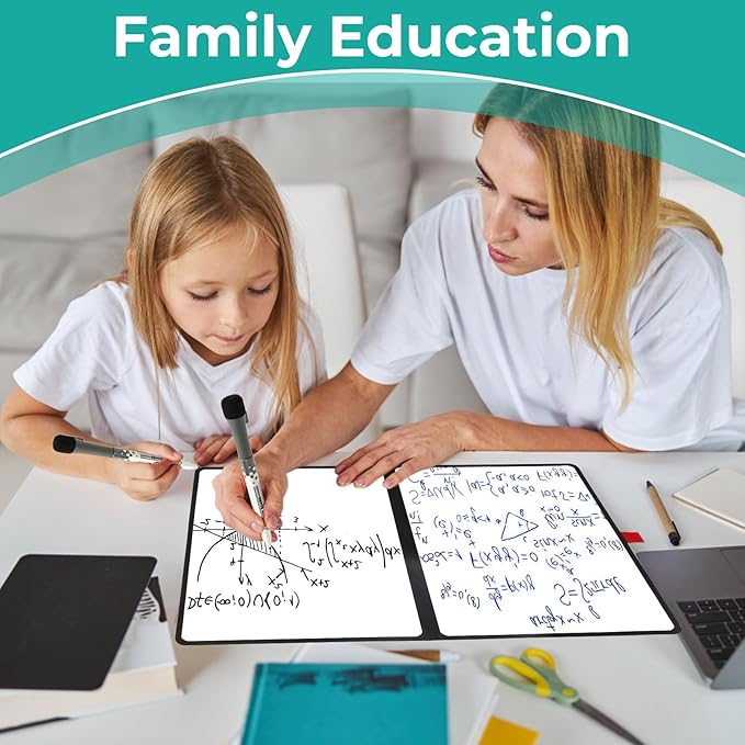 Double-Sided Whiteboard - Portable, 12" x 9" Dry Erase Boards with 3 Markers, Eraser and Stylish Red Elastic Pen Tray for Office, Education and Home (Double-A4 Blue)