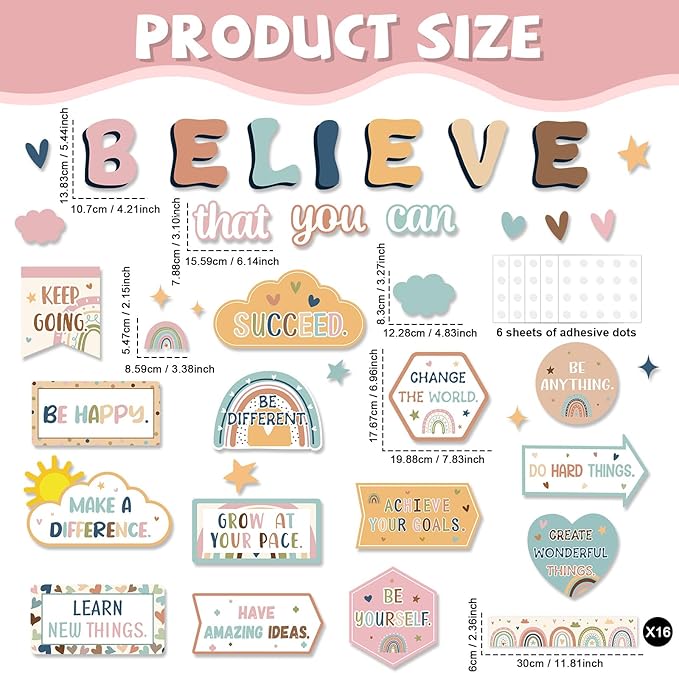Boho Affirmation Station Bulletin Board Classroom Decorations Set Motivational Rainbow Believe That You Can Paper Cutouts for Welcome Back to School Positive Inspirational Wall Door Chalkboard Decor