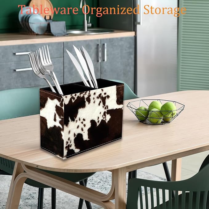 Pen Holder for Desk, PU Leather Multifunctional Desktop Storage Box and Anti-Slip Mouse Pad Set, Makeup Brush Holder Pen Organizer for Office and Home - Cow Hide Print