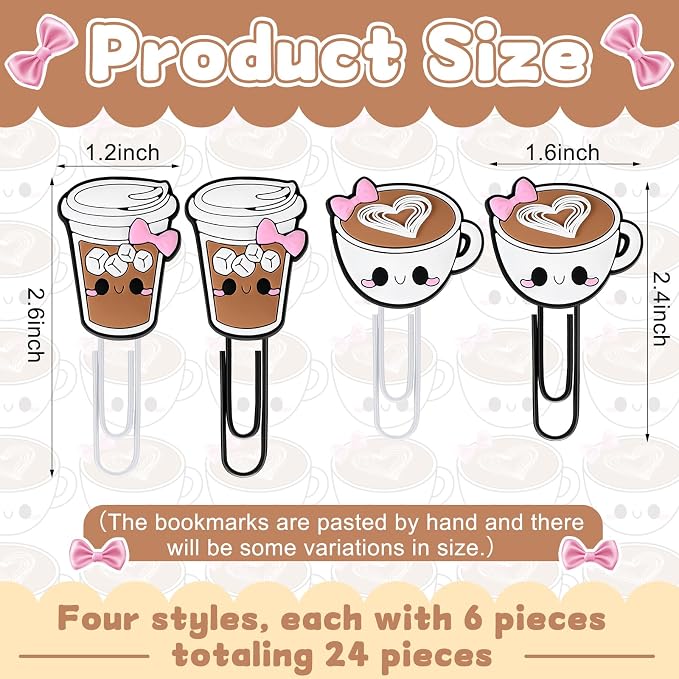 12 Pcs Coffee Cup Shape Paper Clips Funny Cute Paperclips Bookmarks Planner Clips Back to School Teacher Appreciation Gift Supplies for Employee Office Supplies Stationery Gifts Essentials