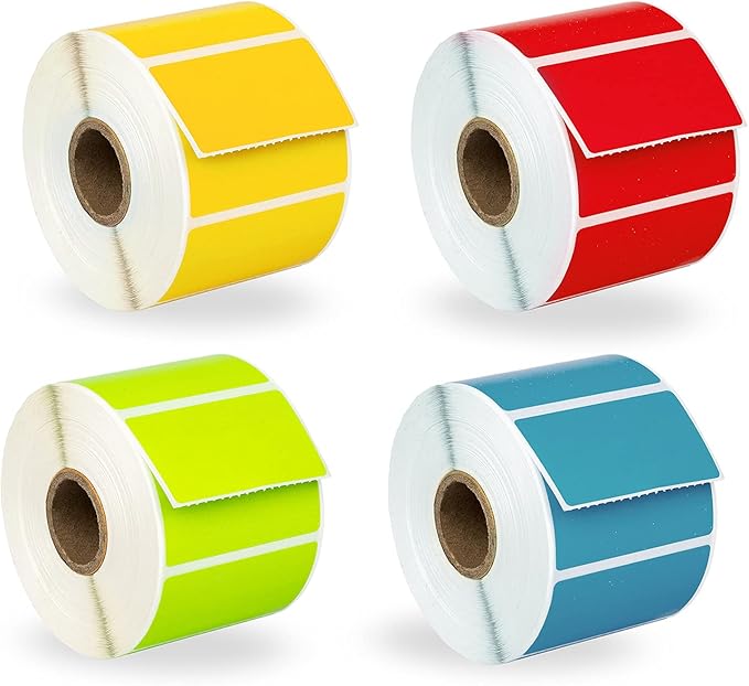 HOUSELABELS 2.25" x 1.25" Red, Blue, Yellow, Green Address Labels on 1" Core Compatible with Zebra and Rollo Printers, 40 Rolls / 1,000 Labels per Roll
