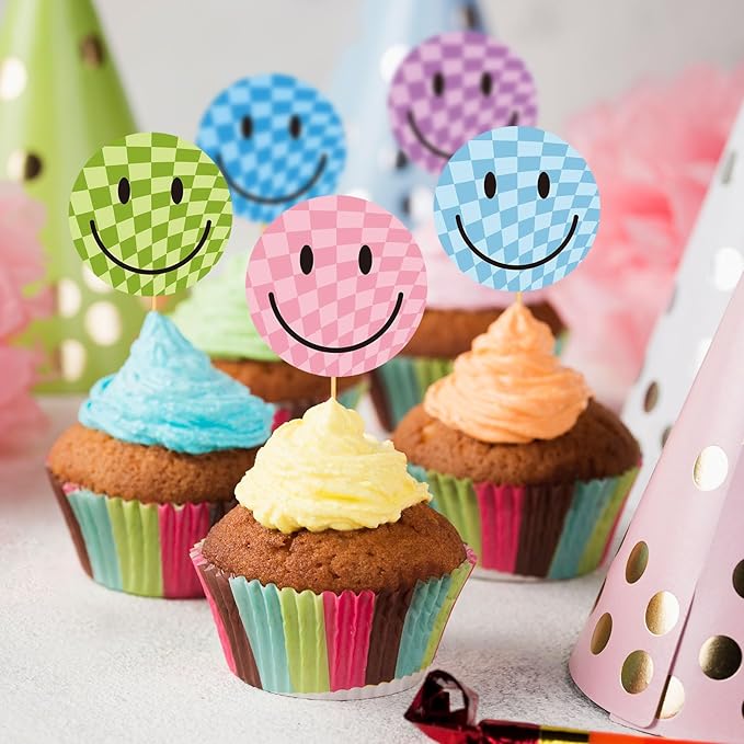 Whaline 1000Pcs Checkered Smile Face Stickers Roll Happy Face Decal Stickers Colorful Round Label Stickers Reward Adhesive Stickers for School Teachers Students Rewards Party Favor Supply