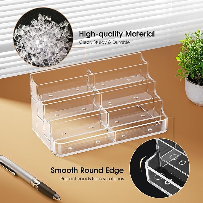 MaxGear Acrylic Business Card Holder for Desk, Clear Desktop Business Card Display Stand with 8 Pockets, 4-Tier Freestanding Card Organizer for Office, Reception, Countertop