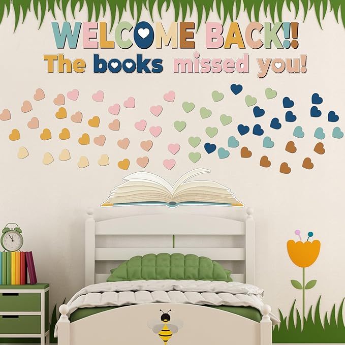 Heart Reading Bulletin Board Classroom Decorations Set Boho Heart Bulletin Board Border Cutout Welcome Back The Book Missed You Craft Home School Library Wall Decor Supplies