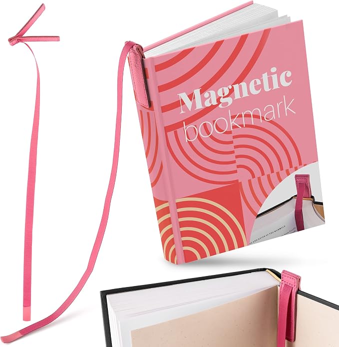 Superior Essentials Planner Magnetic Bookmark - Genuine Leather, Single Long Ribbon Bible Bookmark for Book Lovers - Amplify Your Love for Books with Our Elegant Ribbon Page Marker (1PC, Pink)
