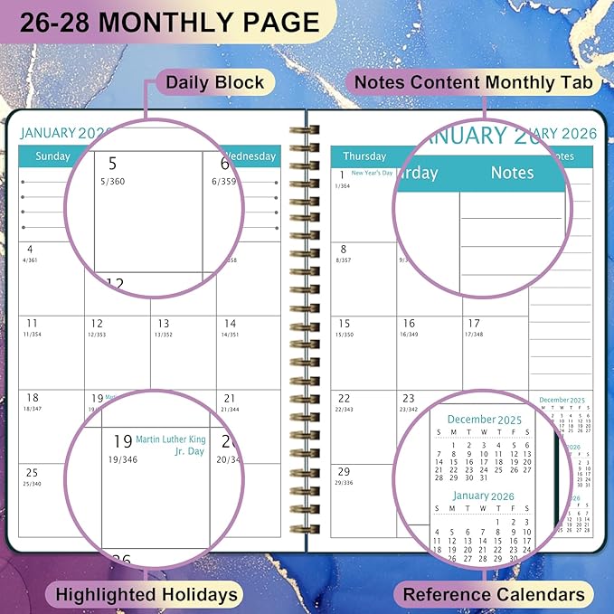 2026-2028 Monthly Planner/Calendar - 3 Year Monthly Planner 2026-2028, January 2026 - December 2028, Academic Weekly Organizer with Twin-Wire Binding for Students and Teachers (Dark Blue Marble)
