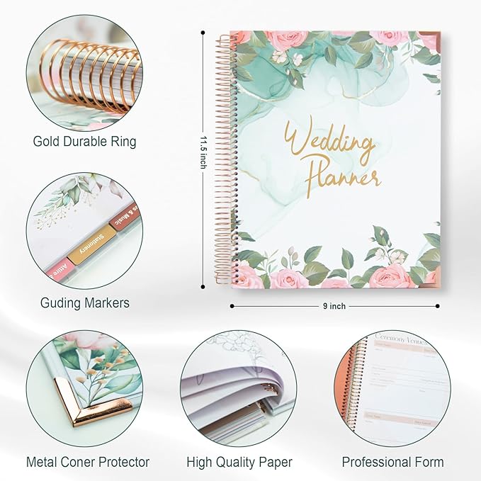 COMIX Wedding Planner Book and Organizer, Wedding Planner Binder for Bride, Undated Keepsake Planner with12-Month Calendar, Seasonal Guides & Tips, Gift for Engaged Couples, Bride