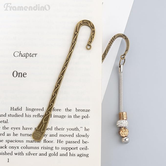 Framendino, 12 Pack Metal Bookmarks, Antique Vintage Bookmark Hooks, Flower Carved Hairpin Stripe Book Marks with Loop for DIY Jewelry Making Charms