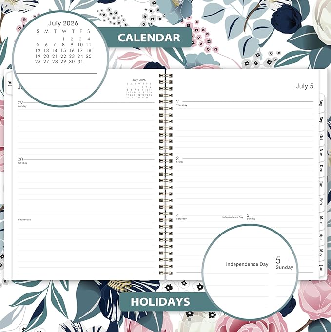 Planner 2026-2027 - Academic Planner 2026-2027, Jul. 2026 - Jun. 2027, Weekly and Monthly with Tabs, 26-27 Calendar Planner, 9" x 11", Back Pocket + Thick Paper + Twin-Wire Binding - Petunia