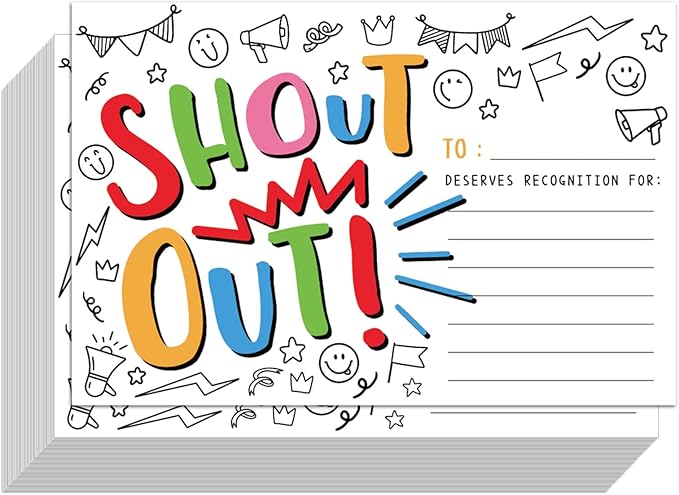 120Pcs Doodle Shout Out Cards for Employees Office Staff Teachers Students Coworkers Positive Appreciation and Recognition Reward Cards Encouragement Card for School or Work Bulletin Boards 6x4 in