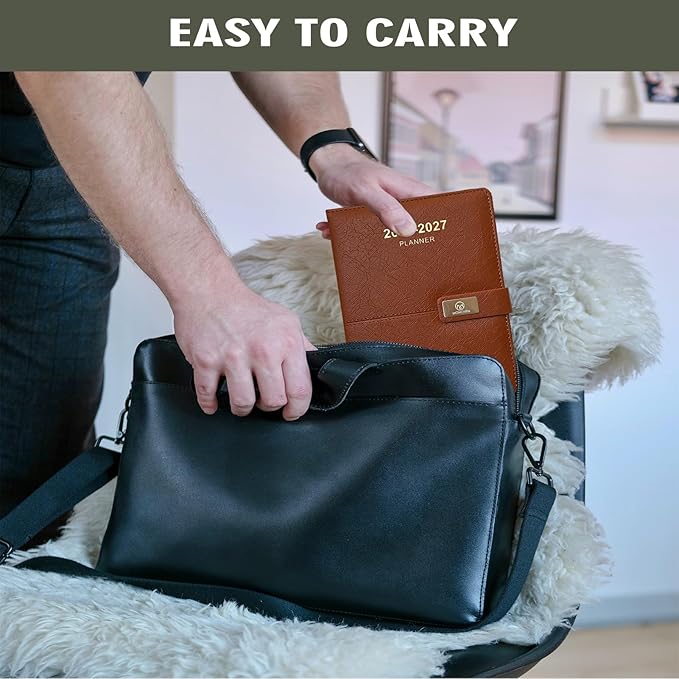 2026-2027 Daily Planner - One Page per Day, 2026-2027 Hourly Daily Calendar(July 2026 - June 2027), 5.7" x 8.26" Appointment Book, Leather Cover + Thick Paper (26-27 Brown)