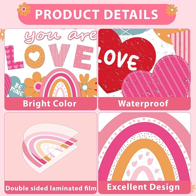Valentine's Day Bulletin Board Set Valentines Classroom Decoration You are Loved Bulletin Board Borders Valentine's Day Rainbow Loved Heart Cutouts for Holiday School Office Chalkboard Wall Door Decor