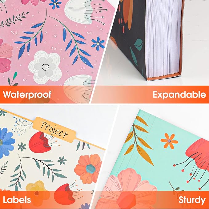 84 Pack Decorative File Folders, 1/3 Cut Tab Floral Colored Folders Letter Size 8.8 x 11.6 Inch, Assorted 6 Styles Filing Folder for Office School Business