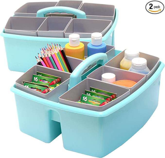 Storex Large Classroom Caddy with Cups, 13 x 11 x 6.575 Inches, Teal, Case of 2 (00984U02C)
