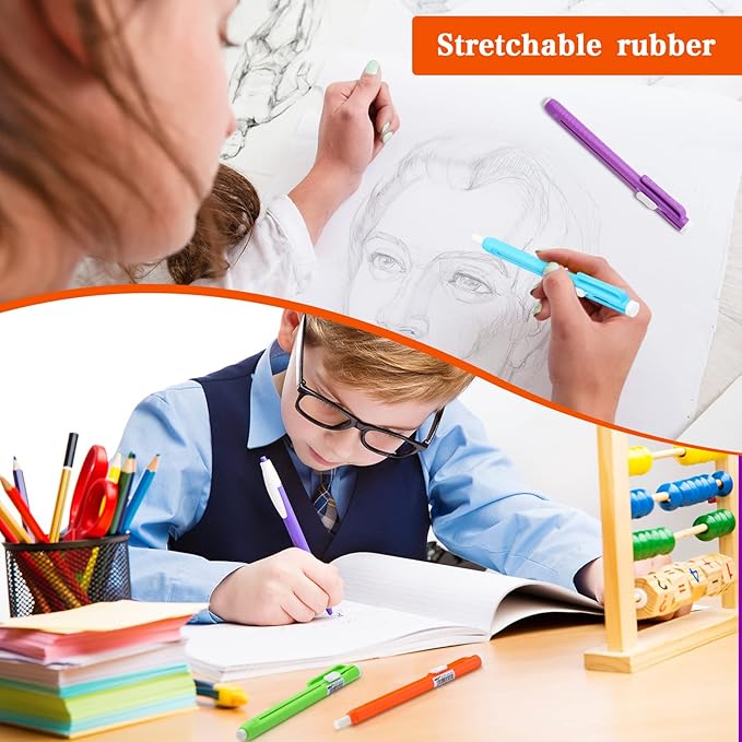 Teling 15 Pcs Retractable Mechanical Eraser Pen, School Pen-Style Erasers Pencil Click Bulk for School Office Painting Writing Drawing Drafting Sketching Adults Kids Supplies(Multicolor)