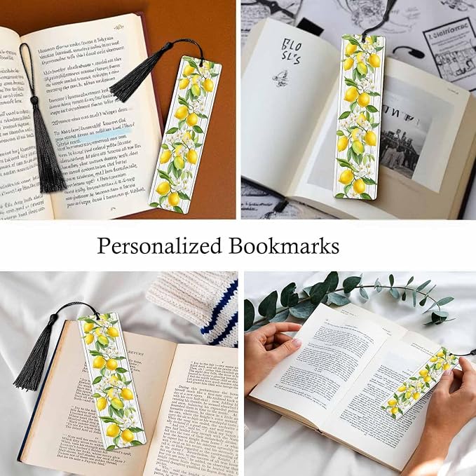 Lemon Bookmarks 5 Pcs Yellow Fruits Green Leaves Summer Wooden Bookmark with Tassels for Reading Book Lovers Gift Office School Readers Teacher