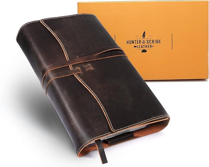 Hunter & Scribe Leather Book or Bible Cover for Men and Women - Handcrafted Genuine Top Grain Buffalo Leather - Christian Gifts - Medium Leather Bible Cover - Medium Book Cover