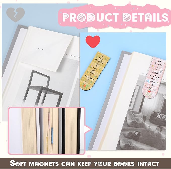 Gersoniel 32 Pcs Teacher Appreciation Gifts Bulk Teacher Magnetic Bookmarks Inspirational Page Clips Thank You Gifts for Employee Staff Xmas Stocking Stuffers for Women(Simple)