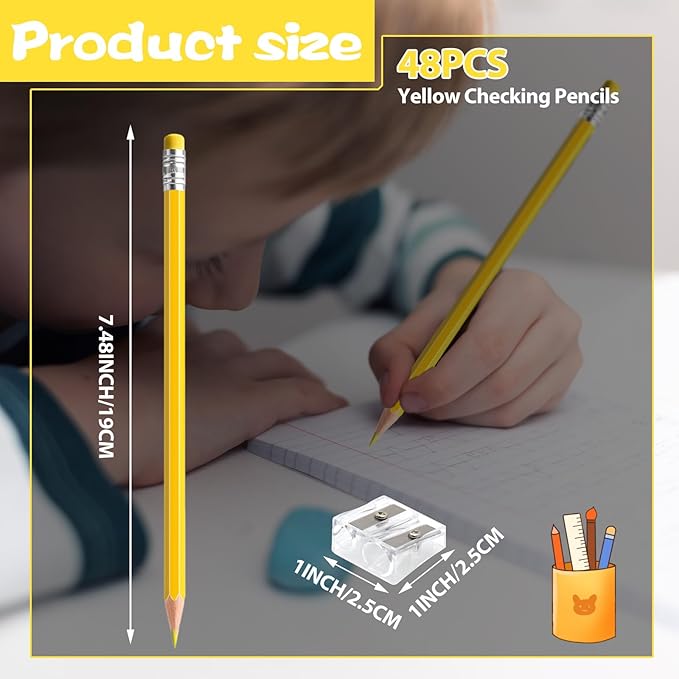 48 PCS Yellow Pencils Bulk with Eraser, Pre-Sharpened HB Spring & Easter Pencils for Kids, School Supplies for Writing, Drawing & Easter Art Crafts(Yellow)