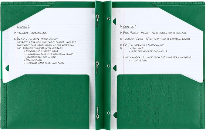 Five Star 2-Pocket Folder, Plastic Folder with Stay-Put Tabs and Prong Fasteners, Holds 8-1/2" x 11" Paper, Forest Green (72111) (Pack of 2)