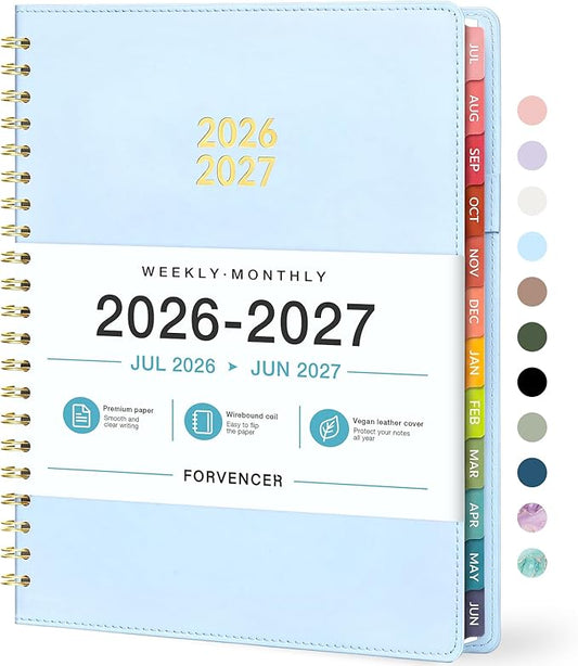 Forvencer Planner 2026-2027, Academic Planner Weekly & Monthly, Vegan Leather Cover Calendar Planner, July 2026 - June 2027, 8.5" x 11", Daily Agenda with Tabs, Student Teacher Planning Organizer
